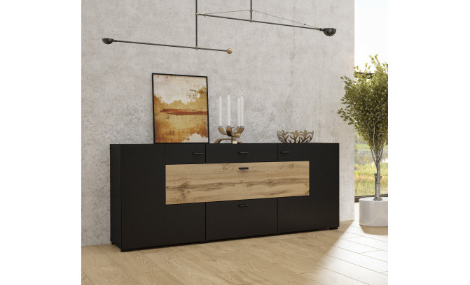 Комод COBY 247JMB26 2D2S Biały Połysk/Dąb Wotan